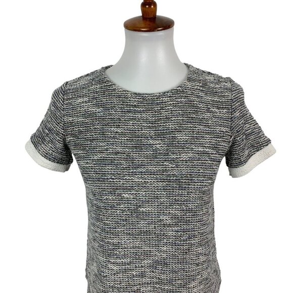 Zara Trafaluc Textured Knit Short Sleeve Crew Neck Top Medium Gray White - Picture 2 of 5